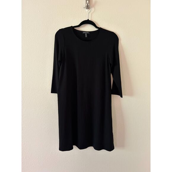 Eileen Fisher Petite Small Stretchy Comfortable Black Long Sleeved Dress - Picture 1 of 7